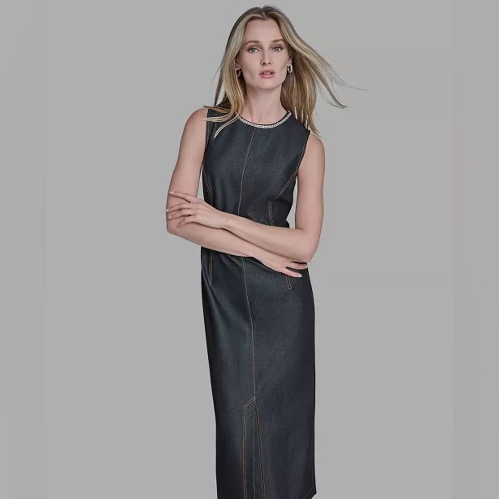 NEW BCBG Rhinestone Applique Sleeveless Dark Denim Dress size 4 NWT - Picture 4 of 15